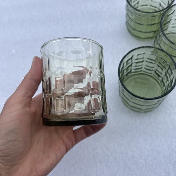 Libbey Amber Glass Short Drinking Cups Set Mid Century Avocado Green Set Of 4 - Picture 6 of 8